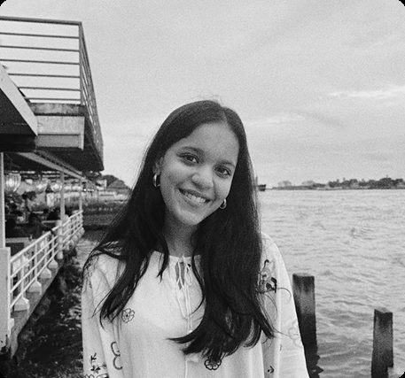 Black and white portrait of Ananya Malde
