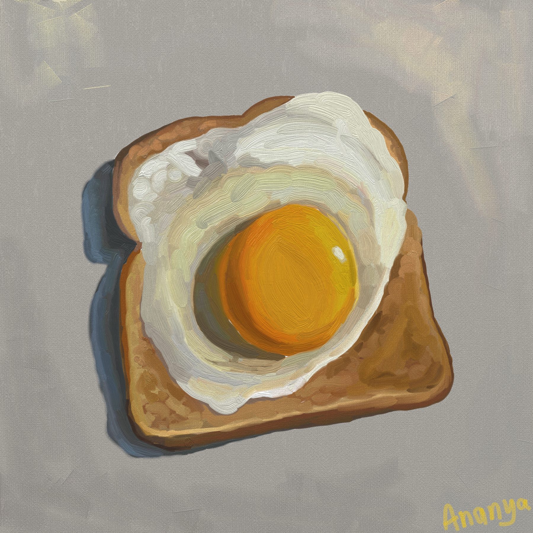 Digital painting of a fried egg on toast