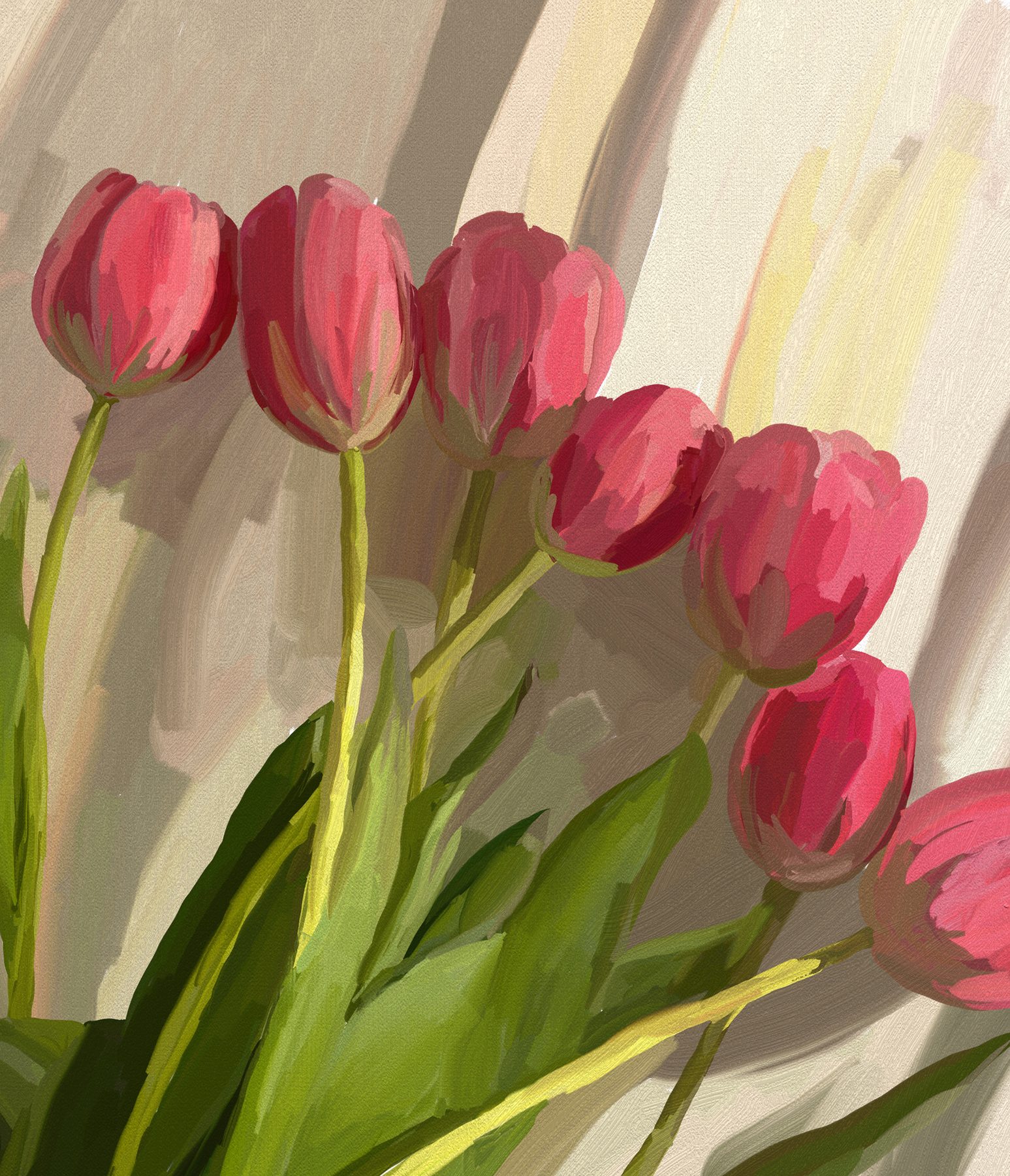 Digital painting of pink tulips